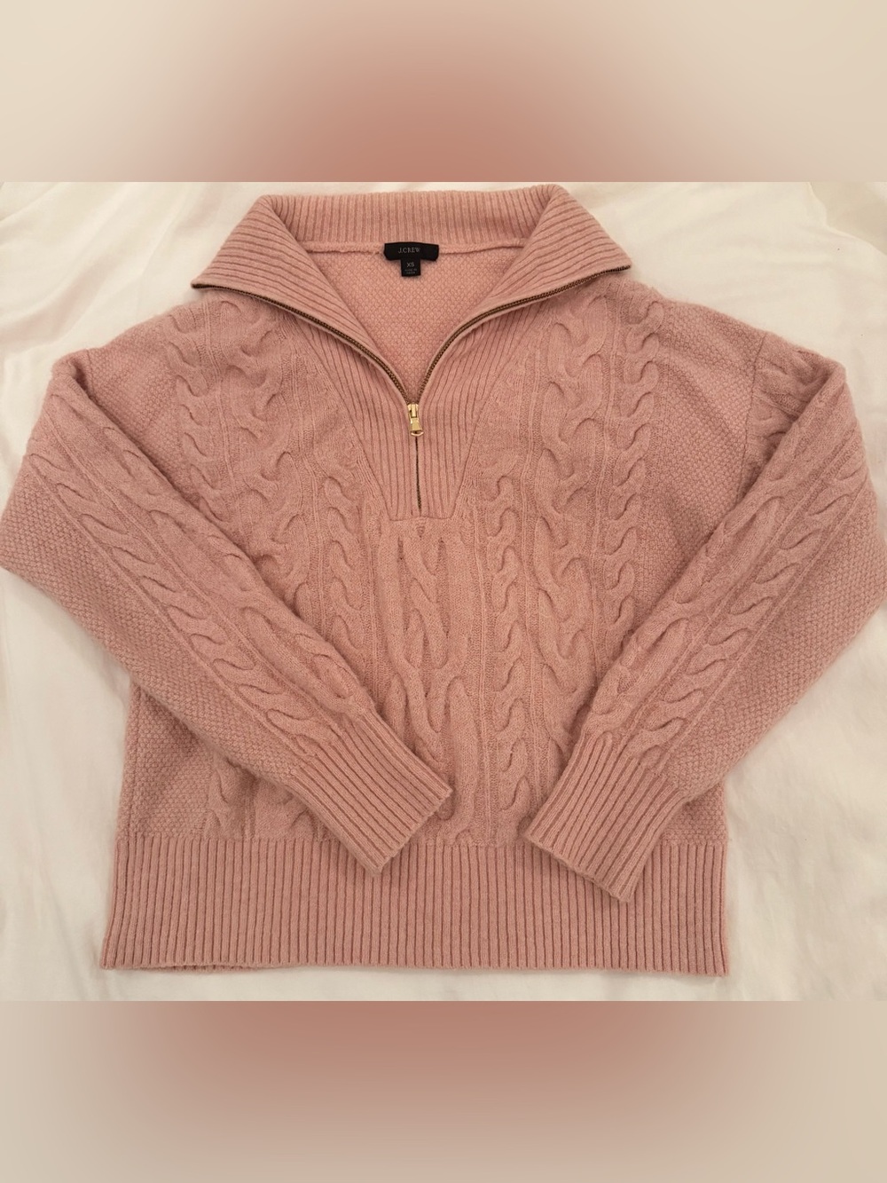 J. Crew Pink Half-Zip Wool / Alpaca Blend Cable Sweater XS